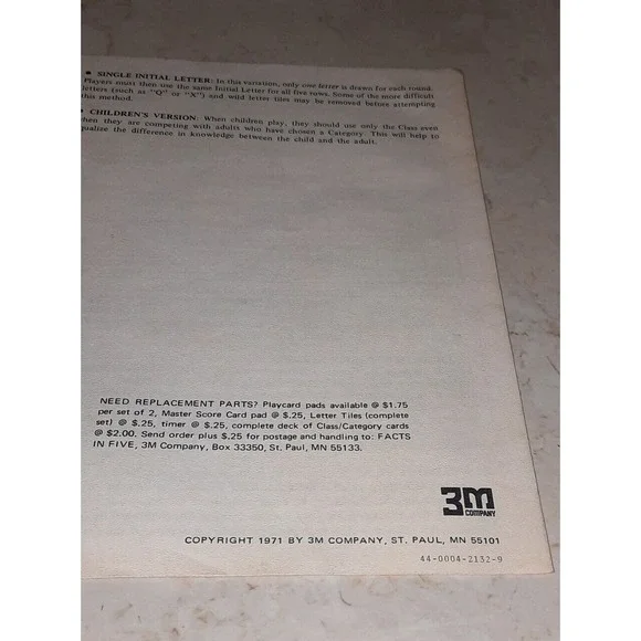 Vintage Facts in Five-Game of Knowledge Replacement Piece - Picture 3 of 3